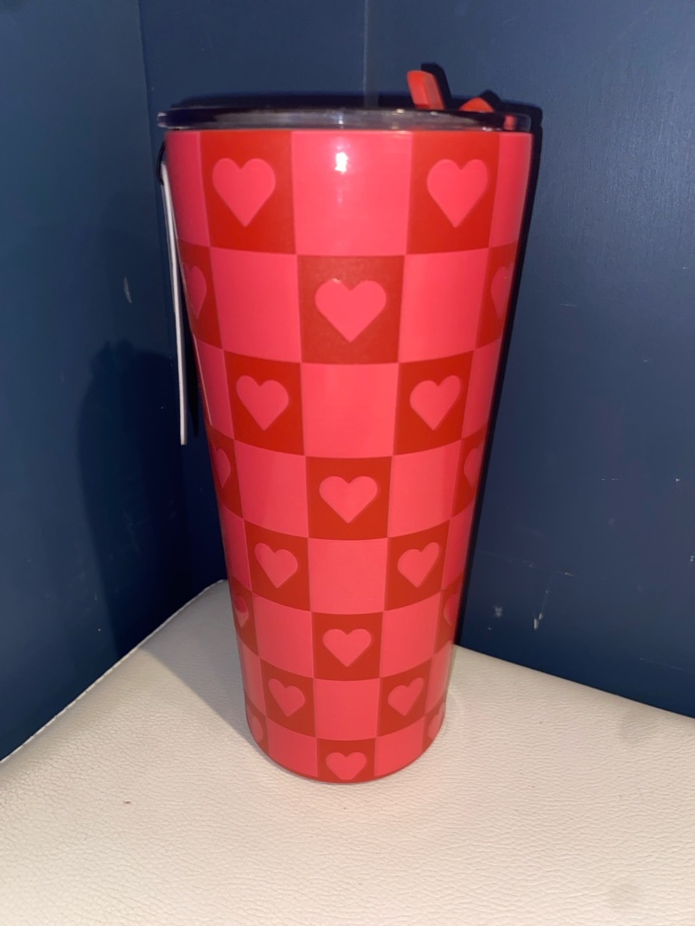 HydraPeak Heart-Checkered Insulated Travel Tumbler‎ - Red/Pink